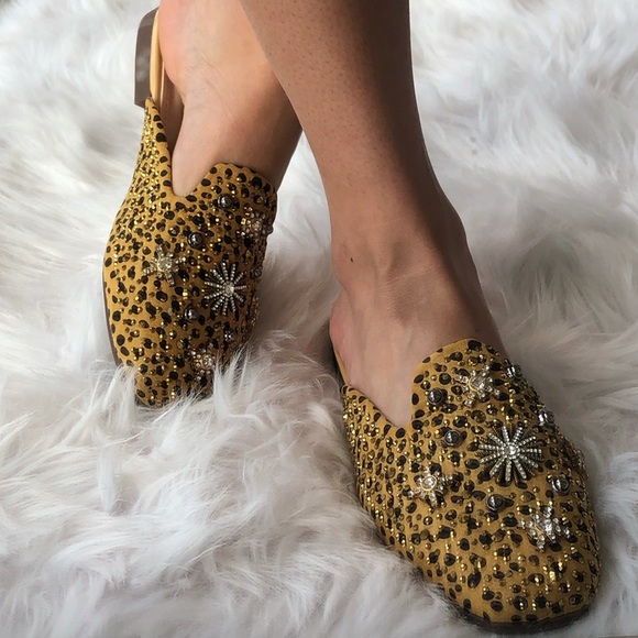 Italina LEOPARD Sequin Gem Embellished Slide-In Flat Mule - Picture 2 of 7